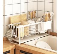 STCERY Dish Drying Rack for Kitchen Sink, 1-2 Tier Metal Dish Drainer, Countertop Organizer, Kitchen Utensil Holder, Saves Space, Ease of Use, Suitable for Home(White,57 * 21cm/22.4 * 8.3in)