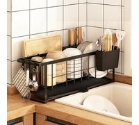 STCERY Dish Drying Rack for Kitchen Sink, 1-2 Tier Metal Dish Drainer, Countertop Organizer, Kitchen Utensil Holder, Saves Space, Ease of Use, Suitable for Home(Black,57 * 21cm/22.4 * 8.3in)