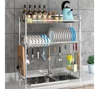 STCERY Kitchen Counter Organizers, 1-2 Tier Stainless Steel Dish Storage Rack, Multifunctional Over The Sink Dish Drying Rack, Stable Load-bearing, Silver(Silver 2,63cm/24.8in)