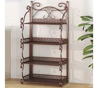 STCERY Narrow Storage Cabinet Organizer, 3/4/5 Tier Metal Book Shelf, Portable Home Office Bookcase Shelf No Assembly Folding, for Bedroom, Living Room and Home Office(Brown,88cm/34.6in)