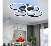 STCH LED Ceiling Lights Modern, Black Ceiling Light 6 Rings, Ceiling Lights Living Room 80W Dimmable 3000-6500K, Chandelier Ceiling Light with Remote, Ceiling Lamps for Bedroom Kitchen Dining Room