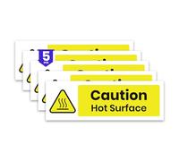 Stcky 5x Caution Hot Surface Stickers - 150 x 50 mm Self Adhesive, Durable, & Weather Proof Hot Surface Warning Sign - ISO 7010 W017 Compliant
