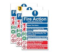 Stcky Fire Action Notice Sign (Pack of 3) - 20 x 30 cm Premium Vinyl Sticker Fire Signs | Fire Signage- Durable, Self Adhesive, UV resistant & Waterproof Health and Safety signs