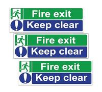 stcky Fire Exit Sign - 30cm x 10cm Ideal Sized Fire Exit Arrow Self Adhesive Vinyl Signs [Pack of 3] (Fire Exit Keep Clear)
