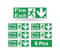 stcky Fire Exit Sign - 30cm x 10cm Ideal Sized Fire Exit Down Arrow Self Adhesive Vinyl Signs [Pack of 6]