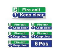 stcky Fire Exit Sign - 30cm x 10cm Ideal Sized Fire Exit Keep Clear Self Adhesive Vinyl Sign [Pack of 6]