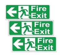 stcky Fire Exit Sign - 30cm x 10cm Ideal Sized Fire Exit Left Arrow Self Adhesive Vinyl Signs [Pack of 3]