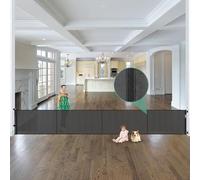 Reinforced 195 Inch Retractable Baby Gates Extra Wide Dog Gate with Support Rods - Prevent Crawling Under, 16ft Wide Retractable Fence Outdoor Retractable Gate Indoor Long Gates for Kids or Pets/Black
