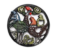 STCREE Cast Iron Cock Trivet Hot Pots Dishes Holder Pads for Kitchen & Dining Table 20x20cm with Rubber Pegs/Feet Decorative Vintage Colorful Design TQGJST37