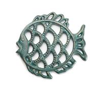 STCREE Cast Iron Green Fish Trivet Hot Pots Dishes Holder Pads for Kitchen & Dining Table 15x18.5cm with Rubber Pegs/Feet Decorative Vintage Design TQGJST35