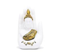 STCREE Resin Buddha Sitting in Hand Statue Meditating Thai Buddha Figurine White Ornament for Home Office Desktop Decoration TQGJST103