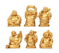 STCREE Resin Fesng Shui Laughing Buddha Statues Gold Lucky Happy Maitreya Statue 5.5cm(H) Desk Flower Pot Decoration Collectible Gift 6pcs TQGJST3