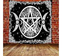 STCREE Triple Moon Tapestry Bordered Pentagram Tapestry Large 84"x 90" Cotton Art Tapestries Trippy Wiccan Black White Artwork Tapestry, for Living Room Bedroom Dorm Home Decor GTYYDB1029