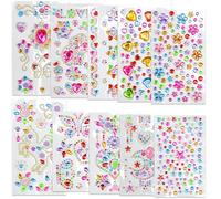STCRERAG 10 Sheet Gem Stickers, Self Adhesive Rhinestone Stickers Stick On Gems Sparkly Flatback Rhinestone Sticker Various Shapes Acrylic Crystal Gem Multicoloured Jewels Sticker for DIY Crafts