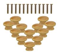 STCRERAG 12 Pcs Wooden Door Drawer Knobs, 33mm Natural Wooden Handle Round Mushroom Pull Handles Lacquered Wooden Cupboard Door Knobs with Screws for Furniture Cabinet Wardrobe Drawer