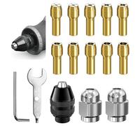 STCRERAG 15 Pcs Drill Chuck Collet Set, 0.8-3.2mm Brass Collet Set Collet Nut Kit with Replacement 4485 Brass Collet Metal Nut Compatible with Dremel 4486 Part Rotary Tools 3000 4000 7700 8200