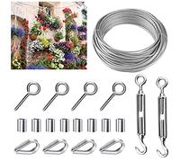 STCRERAG 19 Pcs Catenary Wire Kit, 15m Wire Rope Garden with Stainless Steel Turnbuckle Eye Bolts Wire Tensioner Sleeves Wire Wire Fence Roll Kit for Picture Wire Outdoor Light Hanging Plants Climbing