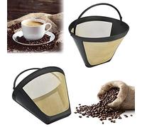 STCRERAG 2 Pcs Coffee Filter Universal Permanent Coffee Filters Reusable Coffee Mesh Basket Cup Coffee Dripper Pour Over Coffee Filter Gold Tone Filter 8 to 10 Cups Size