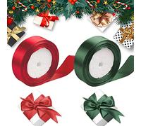 STCRERAG 2 Roll Christmas Satin Ribbon, Wide Polyester Ribbon Solid Red Green Ribbons Christmas Wrapping Ribbon Fabric Ribbon for Gift Wrapping Bouquets DIY Hair Bows Xmas Decor, 2.5cm*22m