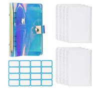 STCRERAG A6 Budget Binder with 8PCS Binder Envelopes and 16pcs Self-Adhesive Labels, Transparent, Waterproof Loose Leaf Bags Savings Wallet for Saving Money Budget Planner