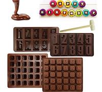 STCRERAG Alphabet Silicone Moulds 4 Pcs Non-Stick Silicone Chocolate Molds Reusable A-Z Silicone Alphabet Trays Mold Silicone Letters Numbers Mold with Hammer for DIY Cookies Jelly Cake Decorating
