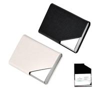 STCRERAG Business Card Holder, 2 Pcs Stainless Steel Business Name Card Case Slim Metal Pocket Card Holders Portable Leather Name Card Holder Wallet Pocket for Men Women, White & Black