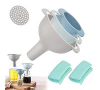STCRERAG Kitchen Funnel Set - 4 in 1 Plastic Funnels with Handle, Hygienic with Detachable Strainer Filter for Filling Bottles, Liquid, Dry Ingredients and Powder
