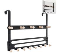 STCRERAG Over Door Hook Hanger, 13 Hook Door Coat Hanger Heavy Duty Over Doors Hook Rack Over The Doors Coat Rack for Hats Bags Clothes Towels, Black