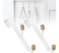 STCRERAG Over The Door Hook Hanger 2 Pcs Metal Coat Hooks Sturdy Wooden Organizer Rack for Hanging Coats Hats Robes Towels, White