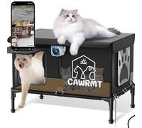 Stdily Heated Cat House for Outside, with Camera, Outdoor Cat House Weatherproof Insulated, Feral Cat House Winter Stray Cat Shelter Waterproof (Black, Large)