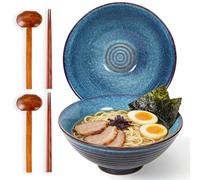STE-CER Ceramic Japanese Style Ramen Bowl Set with Chopsticks,8 inch 40 oz Pho Bowls & Asian Soup Bowl and Spoons Set for Udon Noodle,Soba,Miso Soup,Set of 2 (blue)
