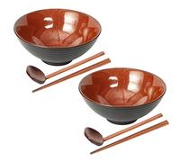 STE-CER Ceramic Japanese Style Ramen Bowl Set with Chopsticks,8 inch 40 oz Pho Bowls & Asian Soup Bowl and Spoons Set for Udon Noodle,Soba,Miso Soup,Set of 2 (red)