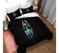 Ste-X 100% Pure Cotton Elder Scrolls V Skyrim Duvet Cover Set with Hidden Closure, 3 Pieces Soft Home Accessories Bedding with 1 Cover and 2 Pillowcases (135x200cm(Single),TESVS 06)