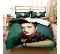 Ste-X Bed Linen Cotton Bedding Set Legendary Elvis, Half-linen Duvet Cover 135x200 and 2 Pillowcase 80x80 Cm with Oeko (135x200cm(Single),Elvis 03)