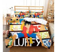 Ste-X Bed Linen Cotton Bedding Set One Piece Luffy Zoro Nami, Half-linen Duvet Cover 135x200 and 2 Pillowcase 80x80 Cm with Oeko (200x200cm(Double),OP 06)