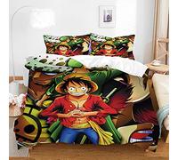 Ste-X Bed Linen Cotton Bedding Set One Piece Luffy Zoro Nami, Half-linen Duvet Cover 135x200 and 2 Pillowcase 80x80 Cm with Oeko (135x200cm(Single),OP 01)