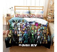 Ste-X Duvet Cover Set 3Pcs ROBLOX Bedding Set Soft Microfiber Easy Care Quilt Cover Witn 2 Pillow Cases for Teens Girls Kids Reversible Duvet Set (135x200cm(Single),ROBLOX 05)