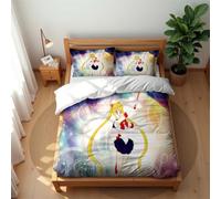 Ste-X Duvet Cover Set Anti-mite and Breathable 3 Pieces Sailor Moon Bedding Set Hotel Quality Comforter Cover Set with 2 Pillowcases (No Filler) (Moon 01,220x230cm(King))