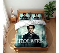 Ste-X Duvet Cover Set Anti-mite and Breathable 3 Pieces Sherlock Holmes Bedding Set Hotel Quality Comforter Cover Set with 2 Pillowcases (No Filler) (SH 05,200x200cm(Double))