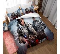 Ste-X Duvet Cover Set Reversible Gears of War Bedding Quilt Covers Pillowcases Linen Look Cotton Rich Premium Bedding (135x200cm(Single),GOW 02)