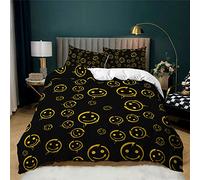 Ste-X Duvet Cover Set Smiley Doodle, 100% Long Staple Cotton, Breathable Bedding Set Light Weight with Hidden Button Closure (135x200cm(Single),Style 06)