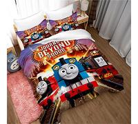Ste-X Duvet Cover Set Thomas The Train 3 Piece Soft and Breathable White Bedding Sets - Zipper + 2 Pillowcases 80 X 80 (135x200cm(Single),Thomas 02)