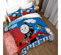 Ste-X Duvet Cover Set Thomas The Train 3 Piece Soft and Breathable White Bedding Sets - Zipper + 2 Pillowcases 80 X 80 (135x200cm(Single),Thomas 01)