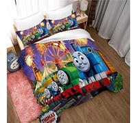 Ste-X Duvet Cover Set Thomas The Train 3 Piece Soft and Breathable White Bedding Sets - Zipper + 2 Pillowcases 80 X 80 (220x230cm(King),Thomas 03)