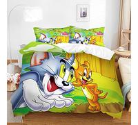 Ste-X Duvet Cover Set Tom and Jerry 100% Long Staple Cotton, Breathable Bedding Set Light Weight Quilt Cover with Hidden Button Closure (200x200cm(Double),TAJ 02)