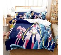 Ste-X Egyptian Cotton 120 Thread Counts Duvet Cover Sailor Moon Bedding Bed Set with Pillowcases Machine Washable Metal Zipper (200x200cm(Double),Usagi Tsukino 05)