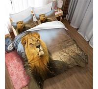 Ste-X Lion Mighty Bedding Sets - 100% Washed Cotton Duvet Covers Set Breathable Durable Soft - Hotel Quality with Zipper Closure (220x230cm(King),lion 01)