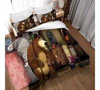 Ste-X Person Bedding Set with Microfiber Duvet Cover and Pillowcases, Children and Youth Printed Bedding Set for Adult Child (220x230cm(King),Masha and the Bear)