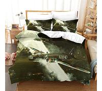 Ste-X Pillowcase and Duvet Cover 3 Piece Set on Bed, Personality Quilt Men Retro World War II Aircraft Girl Trend Single (200x200cm(Double),Aircraft 08)