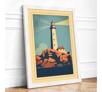 Steadfast Lighthouse Art Deco Framed Wall Art Print A4 (29.7×21cm) White, Wall Decor for Living Room, Bedroom, Office & Home, Ready to Hang, Art Gift
